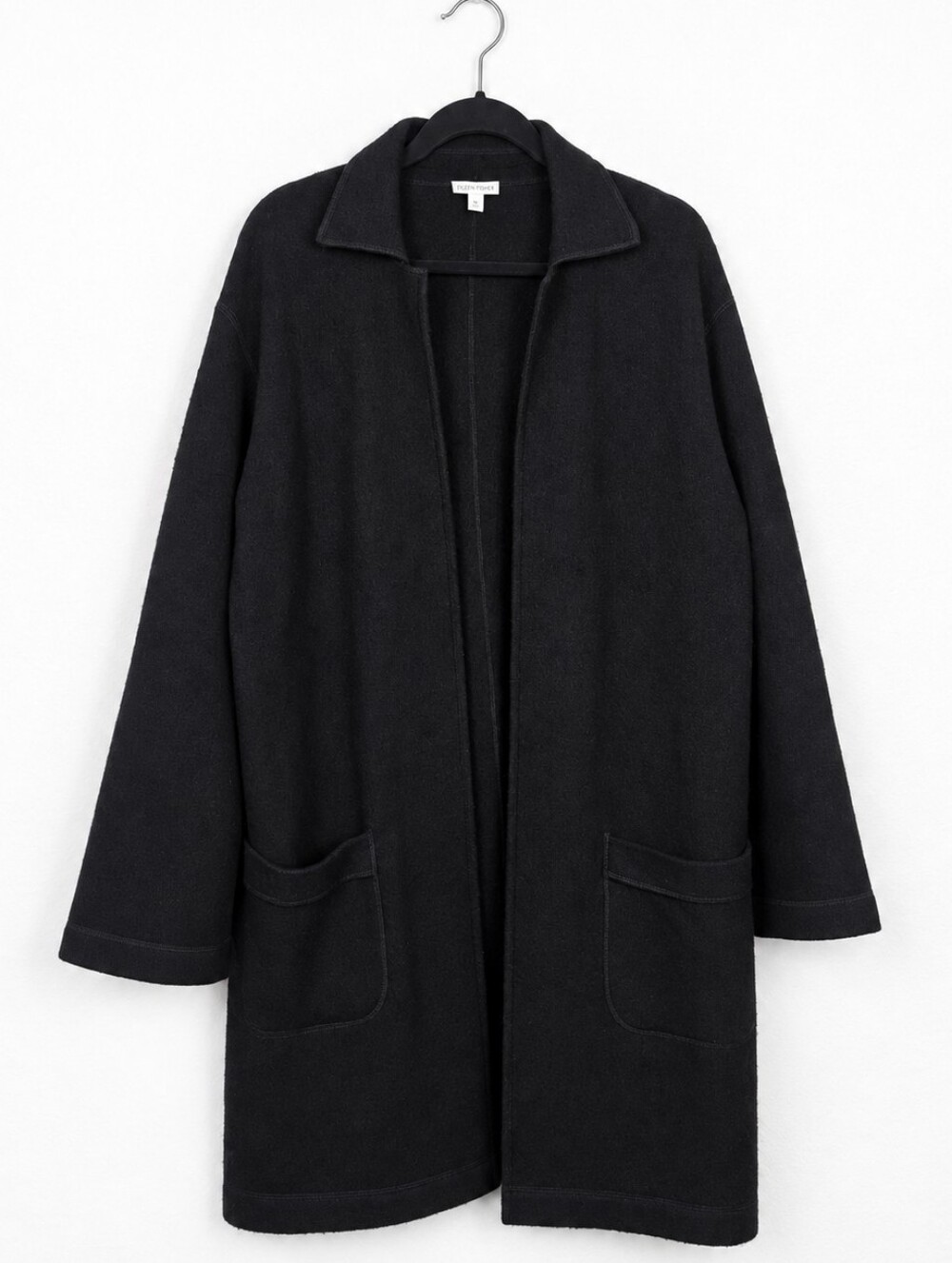 Vintage Worth 100% Wool Black Open Front Cardigan Coat Minimalist Quiet Luxury M